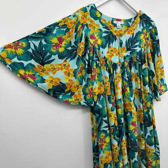 Go Softly Patio House Dress Lounge MuMu Plus Size 2X Pockets Zip Floral‎ FLAW - Picture 2 of 12